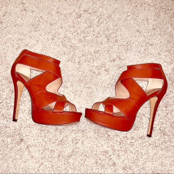 5” Brown Platform Leather Heels - Size 9.5 - Picture 1 of 4